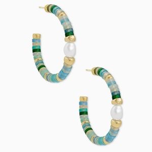 Kendra Scott Lila Gold Hoop Earrings in Matte Sea Green Mix